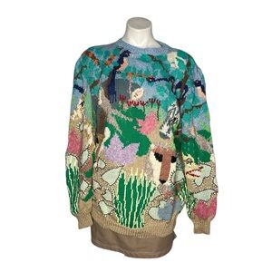MABEL’S Colorful Sweater Crew Neck Pastel Animals Scenic Novelty Top VINTAGE 80s